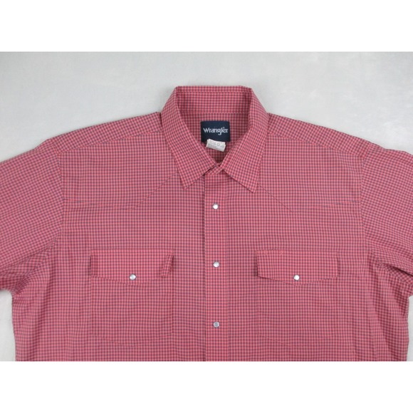 Wrangler Jeans‎ Co Shirt Mens 2XL XXL Red Checked Pearl Snap Cowboy Western - Picture 3 of 8